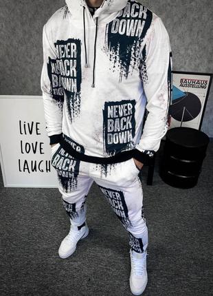 Белый мужской спортивный костюм.худи+штаны.5-673
