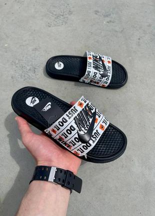 Женские черно-белые шлепанцы nike slides just do it black white 36-40 тапочки найк шлепки