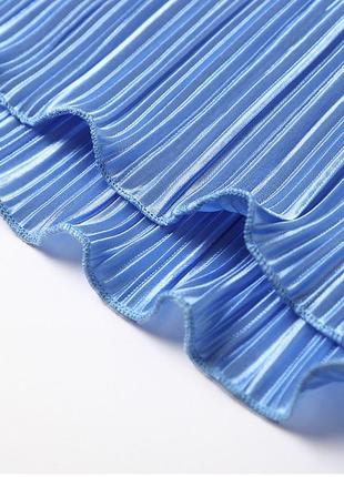 Жіночий плісирований костюм, штани та блузка блакитного кольору, комплект оверсайз6 фото