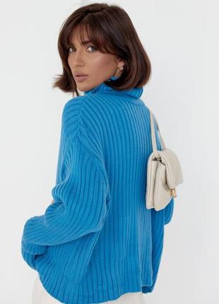 Женский свитер оверсайз с воротником на молнии. модель 01013 синий2 фото