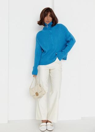 Женский свитер оверсайз с воротником на молнии. модель 01013 синий3 фото