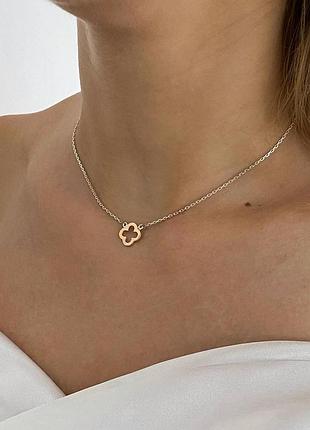 Серебряная подвеска 925 пробы с золотыми пластинами 375 пробы, клевер ванклиф колье