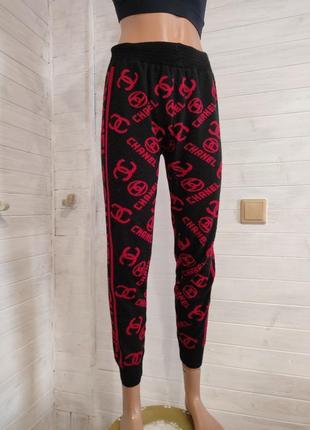 Теплые штаны с лого chanel с шерстью l-2xl2 фото