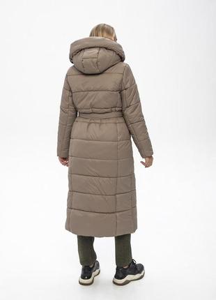 Стильное теплое бежевое женское зимнее пальто с капюшоном в размерах 46-587 фото