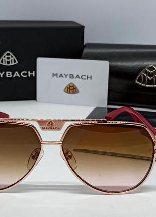 Maybach очки капли мужские солнцезащитные коричневый градиент в золотом металле дужки бордо2 фото