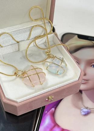 Кулон из розового кварца и лунного камня сердце barbie