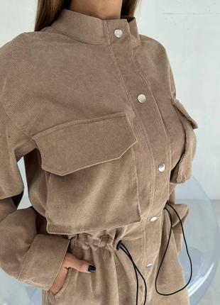 Вельветовый комбинезон карго с карманами талия на кулиске рубашка джоггеры на резинке бежевый черный малиновый хаки9 фото