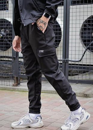 Утеплені штани карго reflective softshell чорні чоловічі