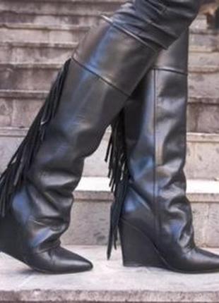 Високі чоботи на платформі з бахромою mango № 9