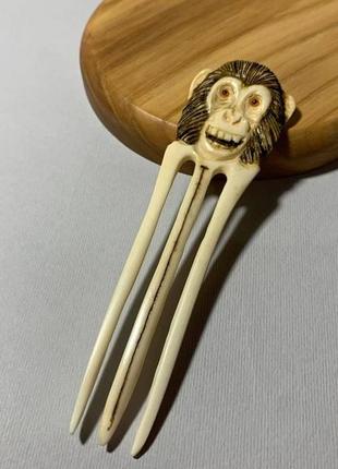 Шпилька з кістки, аксесуар, шпилька для волосся "мавпа", шпилька з кістки "мавпочка"3 фото