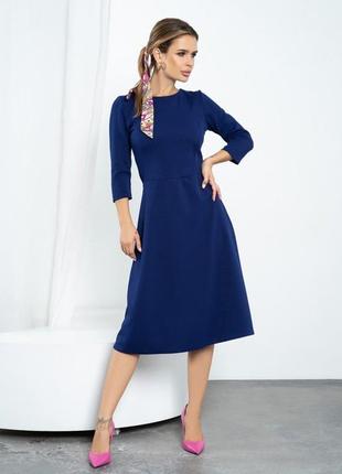 Синее классическое платье с рукавами 3/41 фото