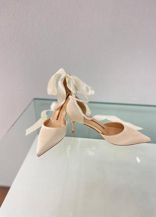 Весільні туфлі для нареченої зі стрічкою 6,5 см + додатково рімінець перли4 фото