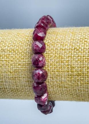 Браслет турмалин рубэлит натуральный камень граненый кубик d-9х9мм+- l-18см (стрейч)