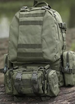 Військово-тактичний рюкзак molle assault 55 l+ 3 органайзери, олива