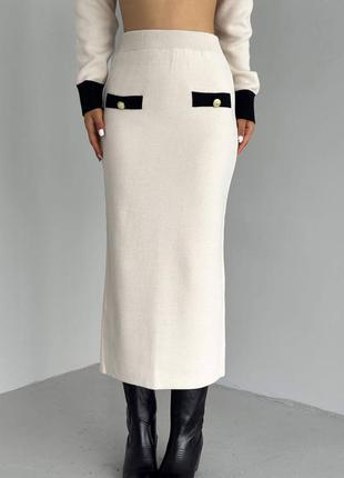 Трендовый белый молочный комплект костюм кардиган+юбка old money элегантный 2023 весна осень5 фото