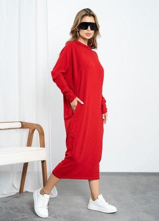 Красное платье кокон с капюшоном2 фото