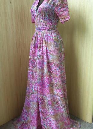 Длинное женственное платье / платье с поясом цветочный принт