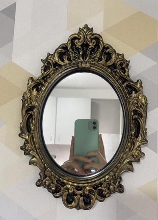 Зеркало золотистое старинное винтажное для фотосессий на подарок настенное1 фото