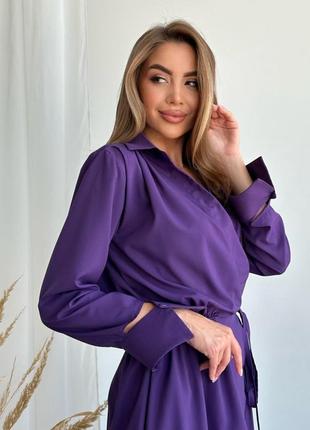 Фиолетовое платье-халат с декольте2 фото