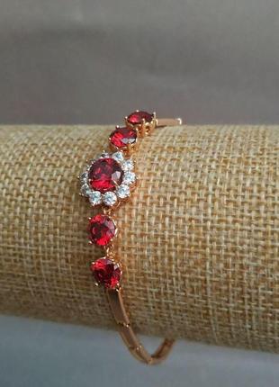 Браслет xuping позолота 18к с белыми стразами и красными кристаллами l-19sм, s-3,3м+-