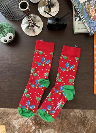 Новогодние носки гольфы happy socks подарок на новый год