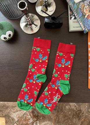 Новогодние носки гольфы happy socks