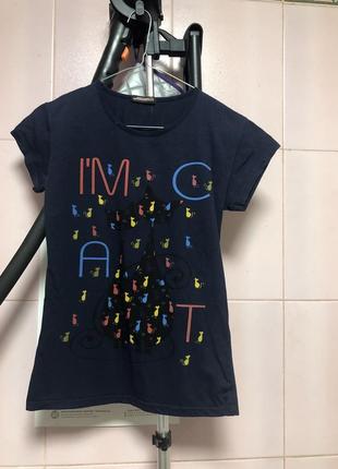 Футболка синяя женская с котиками ххс