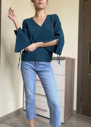 Блуза рюши клеш шифон завязки романтическая кофта длинный рукав блузочкаzara bershkaразрезыpull hmmайка