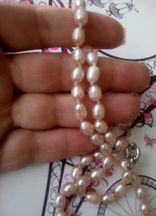 Ожерелье бусы из натурального жемчуга цвета "кожа ангела"3 фото