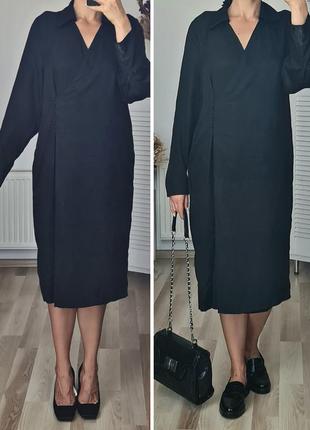 Чорна міді сукня cos нова сукня на запах з ліоцеллу оверсайз сукня сорочка прямого крою5 фото