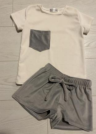 Детская пижамка на 2-3 рючки, велюровая пижама, мама дочь, футболка с шортиками