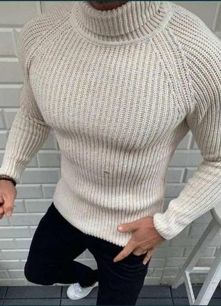 Чоловічий теплий светр з горлом гольф якісний класичний
