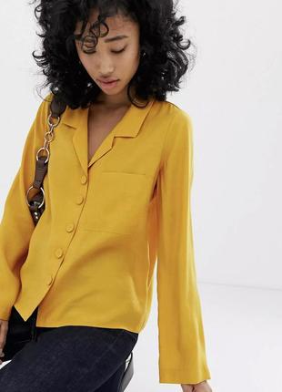 Жовта сорочка купро блуза з ґудзиками mango zara горчичная блуза рубашка с купра1 фото