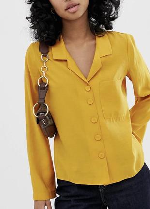 Жовта сорочка купро блуза з ґудзиками mango zara горчичная блуза рубашка с купра4 фото
