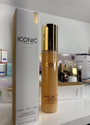 Сияющий спрей-хайлайтер автозагара для лица и тела iconic london prep-set-tan skin spray original 75 мл