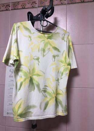 Летняя футболка вязаная женская с цветочным принтом и вышивкой бисером и пайеткой taifun5 фото
