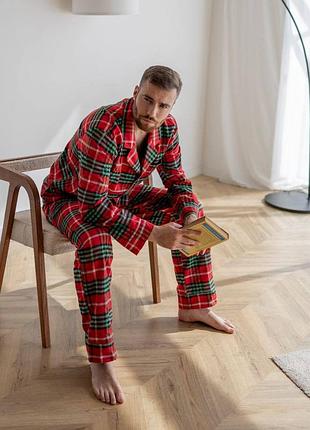 М brandon 20589 піжама чоловіча байкова якісна відмінний подарунок чоловіку сорочка штани в клітинку