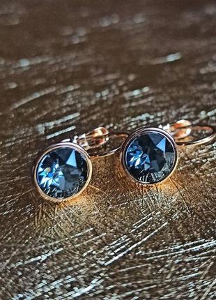 Аккуратные серьги медицинское золото с кристаллами камнями сваровски swarovski