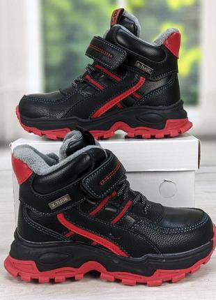 Ботинки детские демисезонные для мальчика черные c с красным mlv 18415 фото