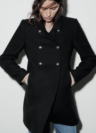 Двубортное черное пальто zara new3 фото