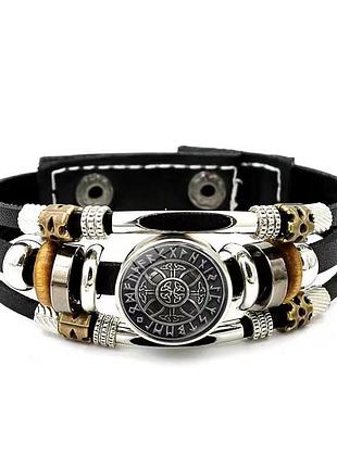 Шкіряний браслет-талісман компас вікінгів вегвізир