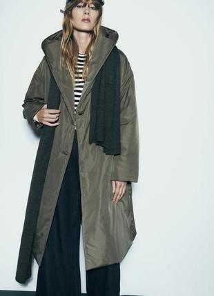 Двубортное стеганое хаки пальто zara new4 фото