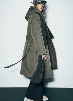 Двубортное стеганое хаки пальто zara new6 фото