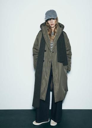 Двубортное стеганое хаки пальто zara new2 фото