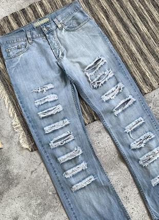 Vintage iceberg jeans вінтаж чоловічі штани джинси брюки сині з розрізами рвані потерті айсберг прямі оригінал розмір 323 фото
