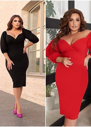 Красивое платье из джинс-бенгалина  длинные рукава миди размеры батал