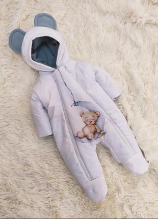 Комбинезон  человечек с плащевки на флисе для новорожденных3 фото