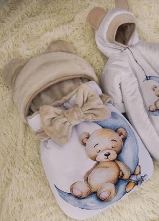 Комбинезон  человечек с плащевки на флисе для новорожденных8 фото