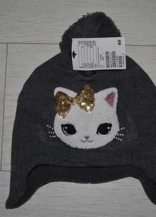 3 - 4 и 4 - 8 лет h&m фирменная шапка шапочка с пайетками кошка кошечка3 фото