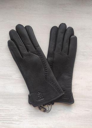Жіночі шкіряні рукавички з оленячої шкіри, підкладка махра black2 фото